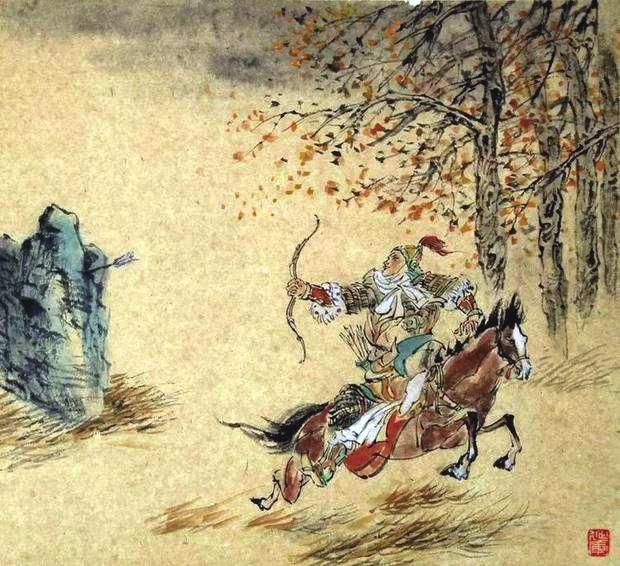 “林暗草驚風，將軍夜引弓。”畫作